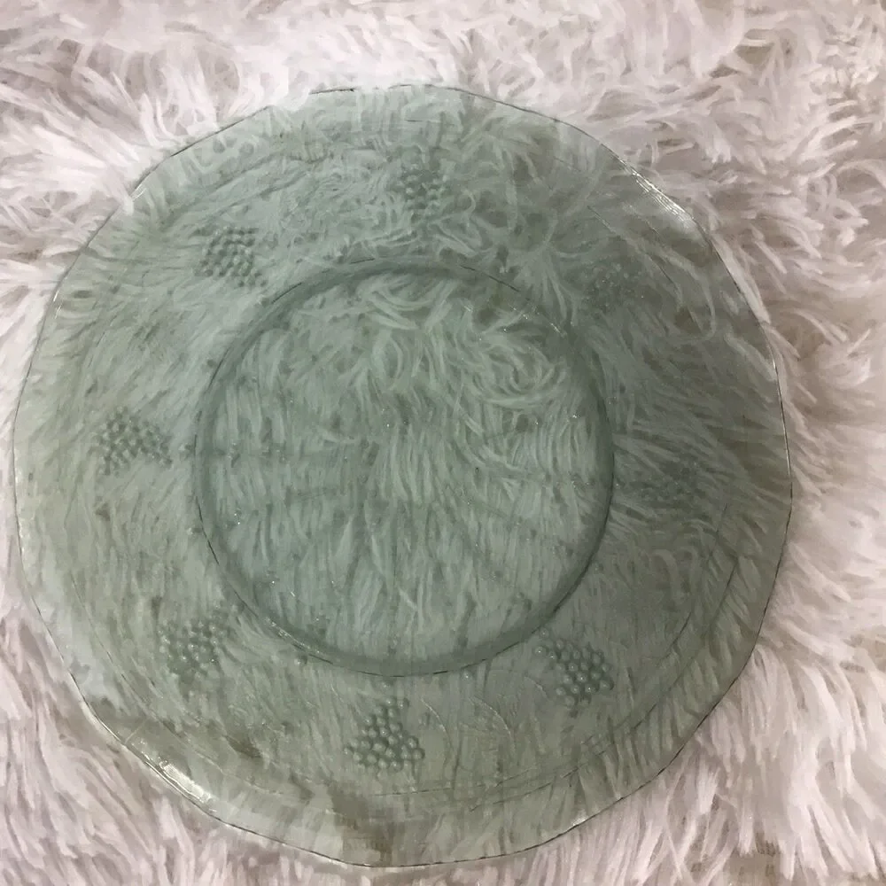 3 Acoroc Green Glass Salad Dessert Bread Plates Grape Vine France Minos 70s Vtg